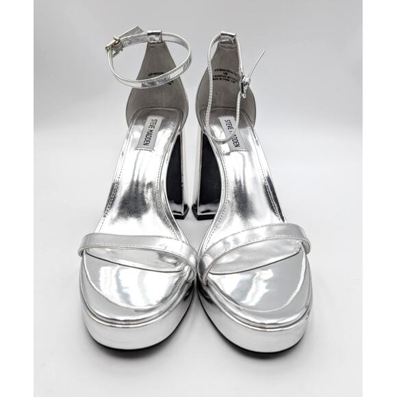 Steve Madden Veronika Platform Chunky Block Heel Sandal Women's Silver Size 10M - Picture 2 of 13